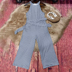 Women's Striped Halter Neck Jumpsuit with Self-Tie Belt & Wide-Leg Crop