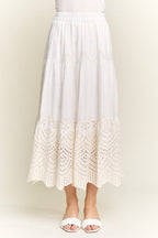 Embroidered Tiered Midi Skirt