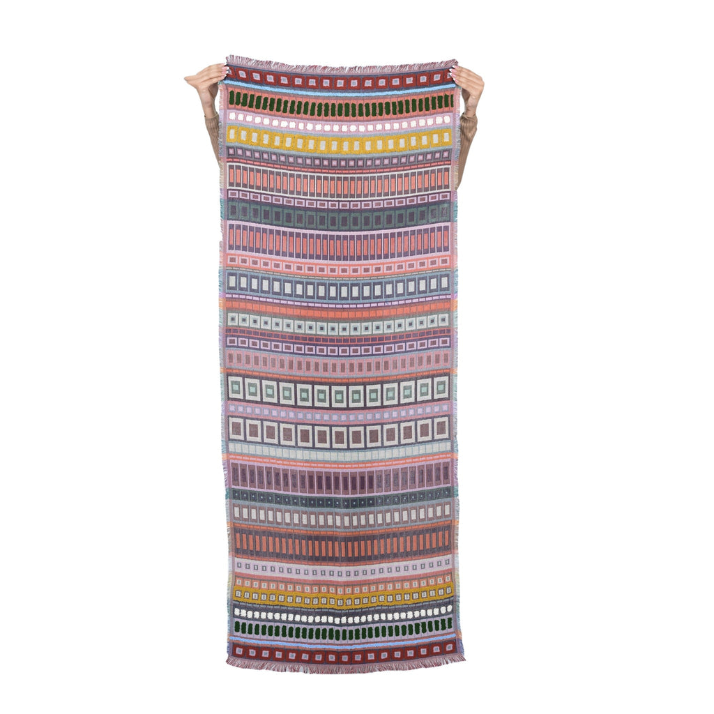 City Lines Stripe Embroidered Scarf - Coral