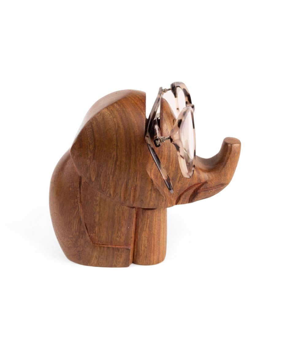 Elephant Eyeglass Holder Stand - Hand Carved Wood