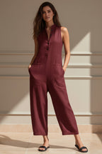 Women's Linen-Blend Sleeveless Jumpsuit