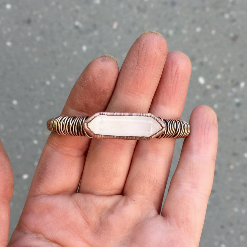 Quartz Double Terminated Bracelet - Handcrafted Copper Talisman For Clarity