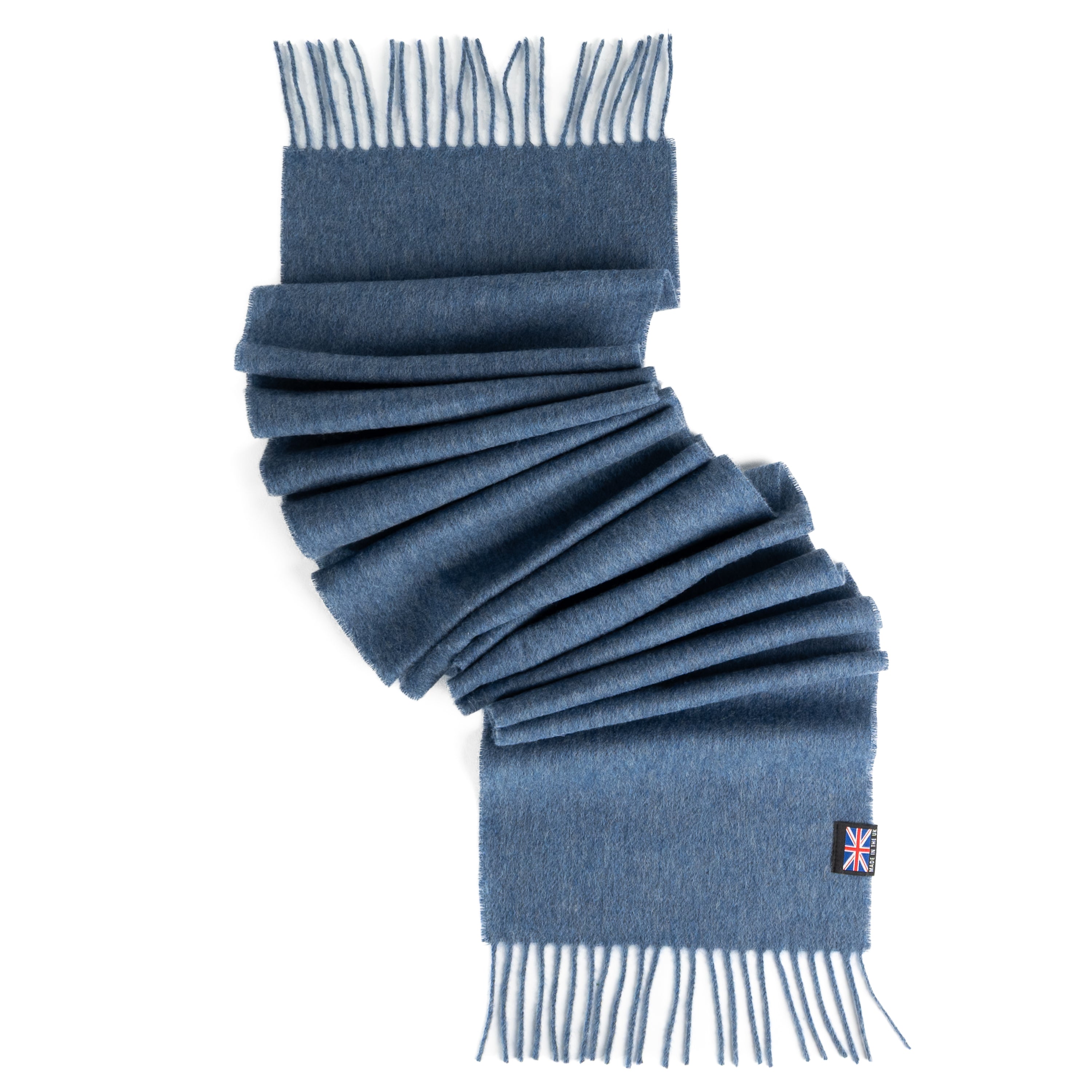 Prince of Scots Fringed Merino Wool Scarf - Oxford Heather Blue
