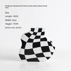 Ins Simple Chessboard Grid Ceramic Vase Living Room Bedroom Hydroponic Flower Vase Home Decoration Ornaments