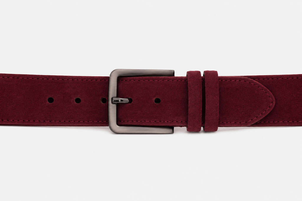 The Bari Burgundy Suede Leather Belt