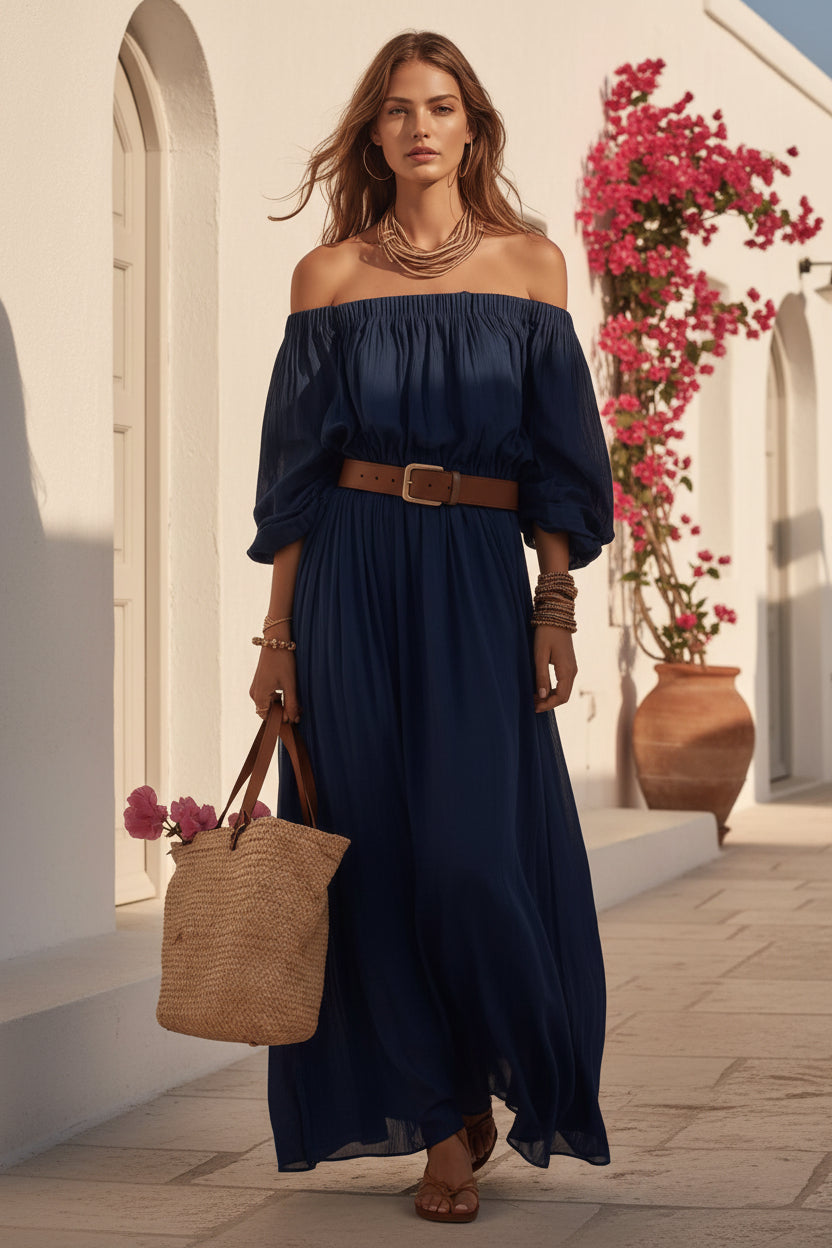 Women's Off-Shoulder Balloon Sleeve Maxi Dress