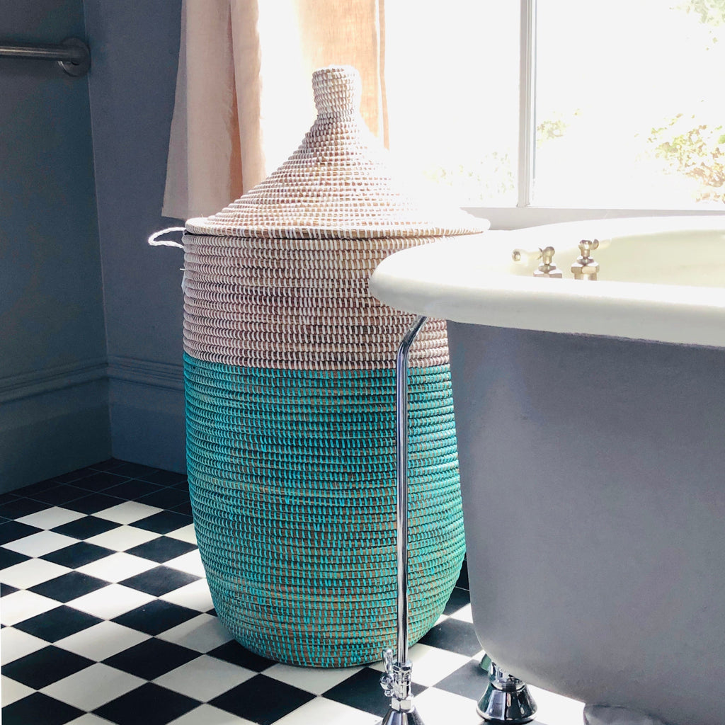 Large Two-Tone Basket - Turquoise + White