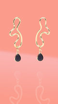 Abstract Wiggle Gold Plated Hoop Black Glass Charm - Che Cose Belle