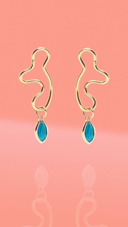 Abstract Wiggle Gold Plated Hoop Blue Glass Charm - Che Cose Belle