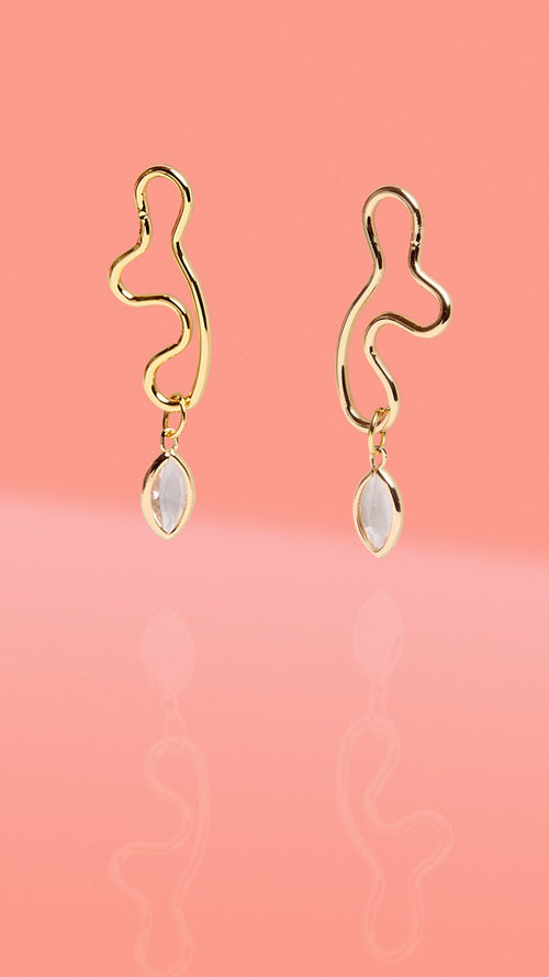 Abstract Wiggle Gold Plated Hoop Clear Glass Charm - Che Cose Belle