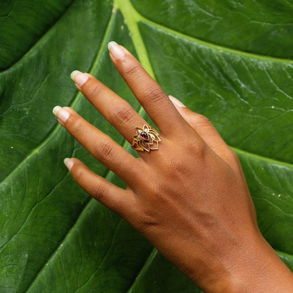 Abundant Bloom - Gold Plated Lotus Tourmaline Ring - Che Cose Belle