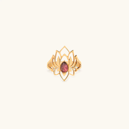 Abundant Bloom - Gold Plated Lotus Tourmaline Ring - Che Cose Belle