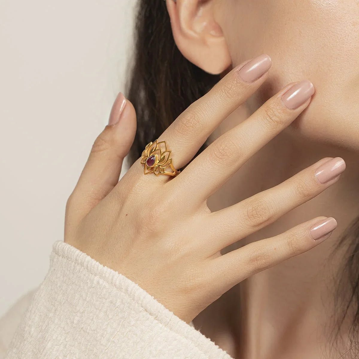 Abundant Bloom - Gold Plated Lotus Tourmaline Ring - Che Cose Belle