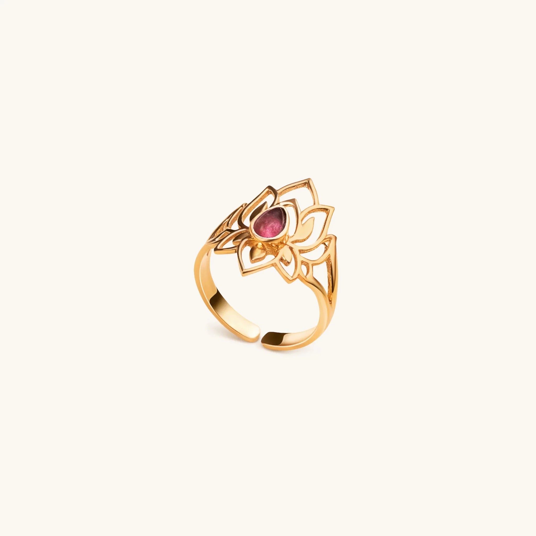 Abundant Bloom - Gold Plated Lotus Tourmaline Ring - Che Cose Belle