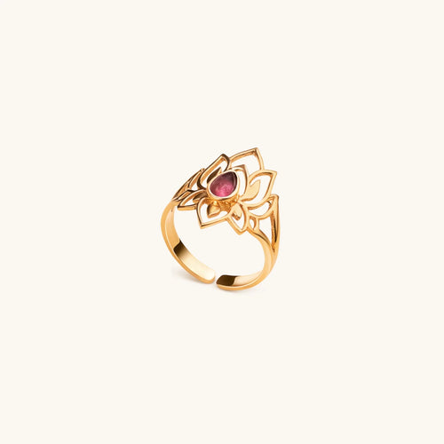Abundant Bloom - Gold Plated Lotus Tourmaline Ring - Che Cose Belle