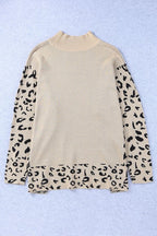 Leopard Mock Neck Side Slit Sweater