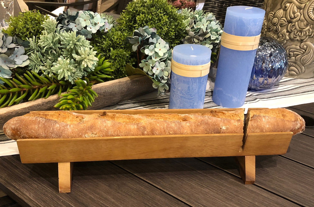 French Bread Slicer Raised - Acacia Wood Baguette Holder With Knife Slots