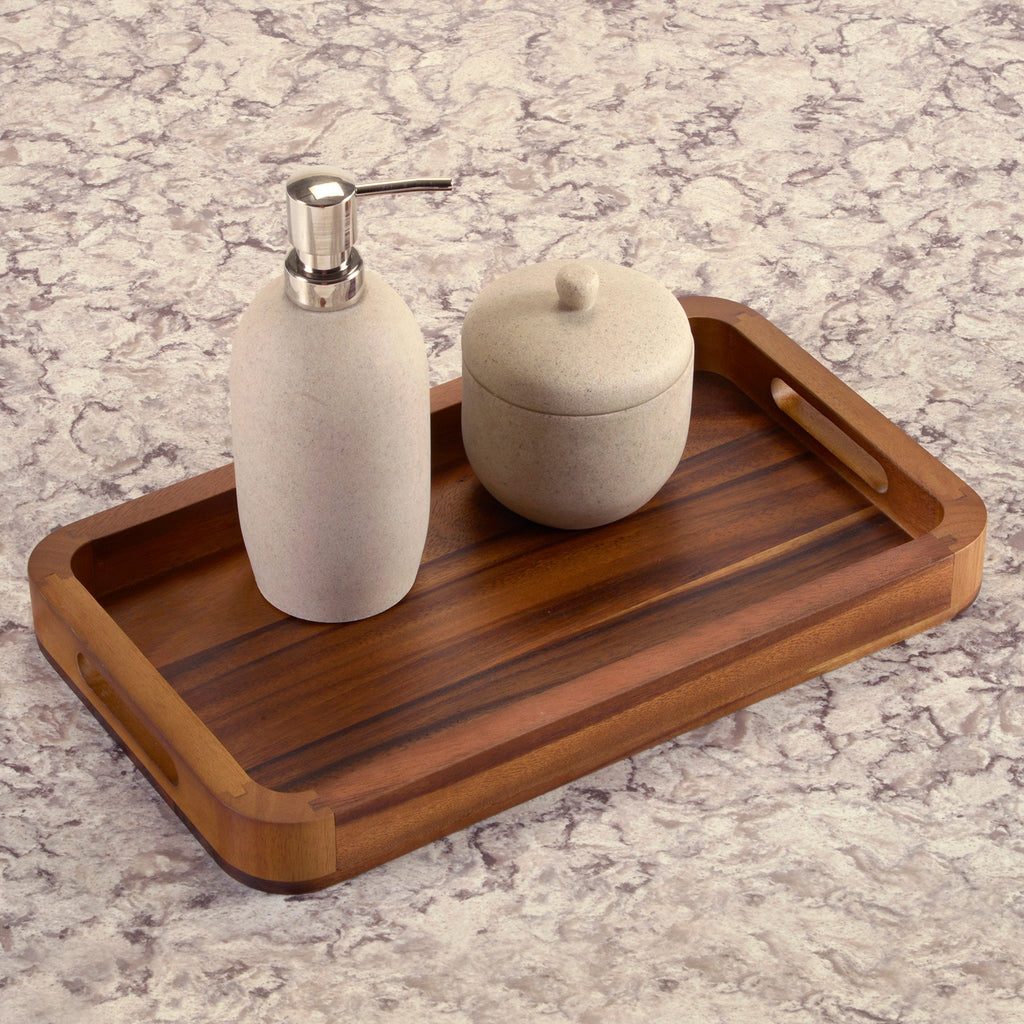 Acacia Wood Serving Tray 15x9 Medium Rectangular Solid Bottom Serving Platter - Che Cose Belle