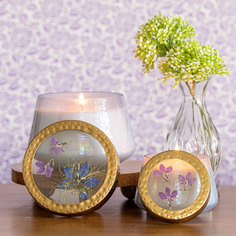 Accent Watercolor Pressed Floral Candle - Berry Fig - Che Cose Belle