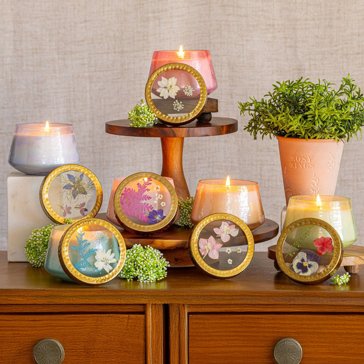 Accent Watercolor Pressed Floral Candle - Tomato Vine - Che Cose Belle