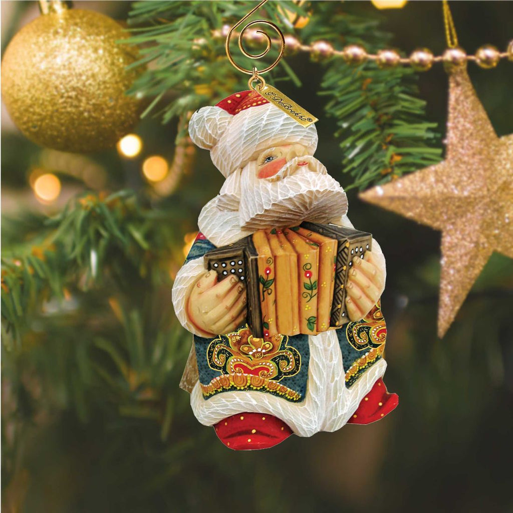 Accordion Santa Sculpted Hand-Painted Christmas Figurine by G. Debrekht - Snowman Decor - Che Cose Belle