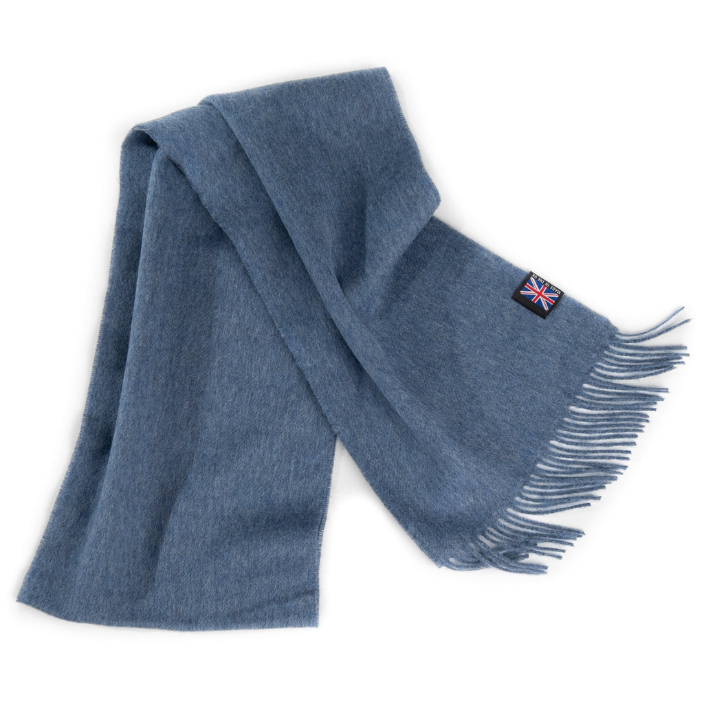 Prince of Scots Fringed Merino Wool Scarf - Oxford Heather Blue