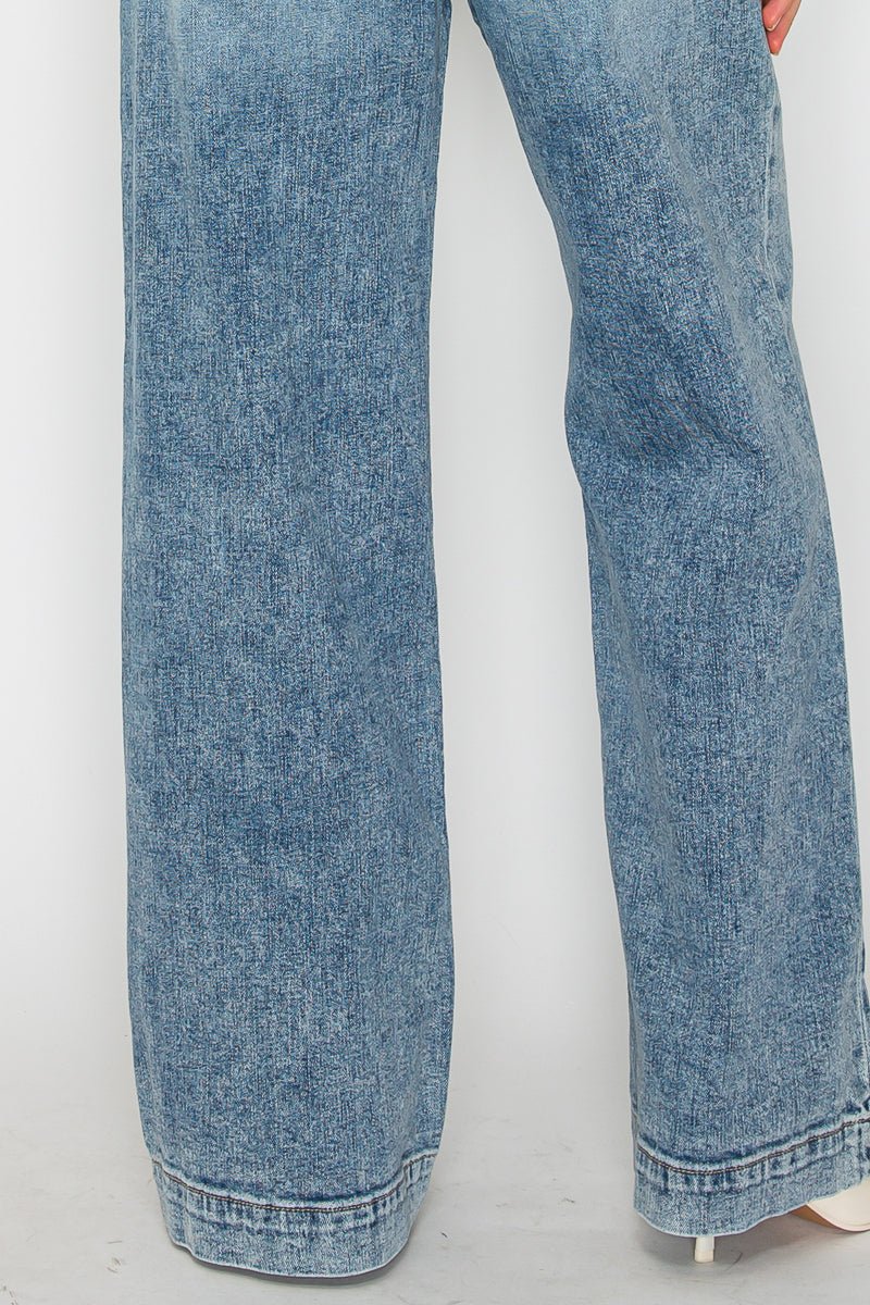 Adjustable Waistband High Rise Baggy Wide Jeans - Che Cose Belle