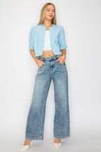 Adjustable Waistband High Rise Baggy Wide Jeans - Che Cose Belle