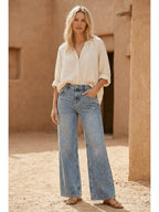 Adjustable Waistband High Rise Baggy Wide Jeans - Che Cose Belle