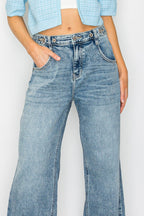 Adjustable Waistband High Rise Baggy Wide Jeans - Che Cose Belle