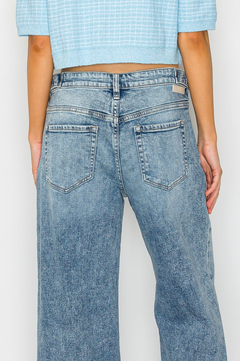Adjustable Waistband High Rise Baggy Wide Jeans - Che Cose Belle