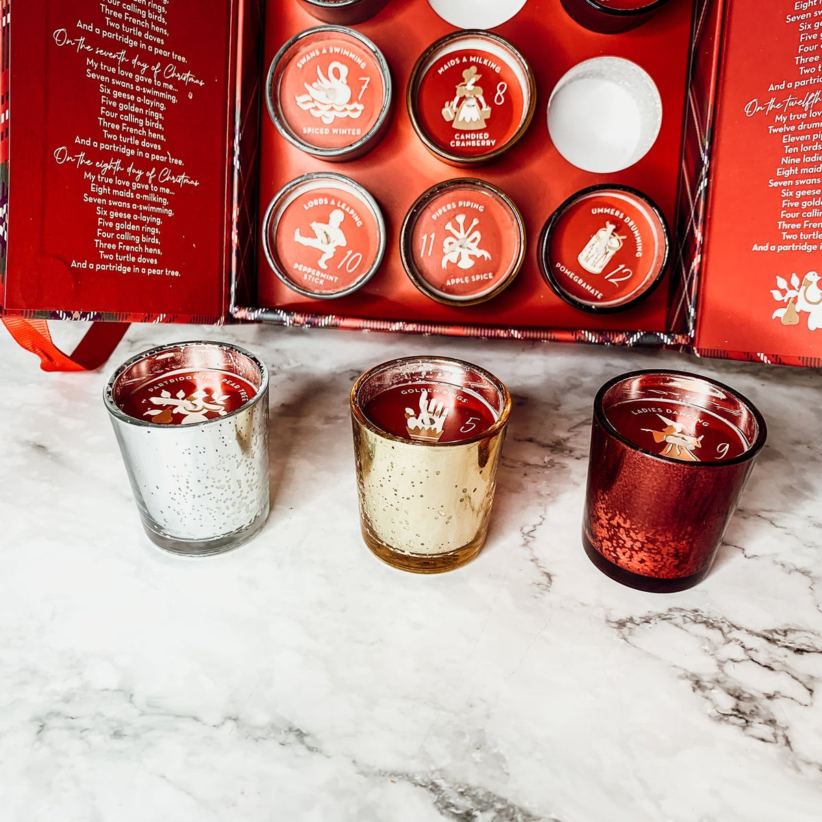 Advent Candle Set 12 Scented Candles in Gift Box - Twelve Days Of Christmas