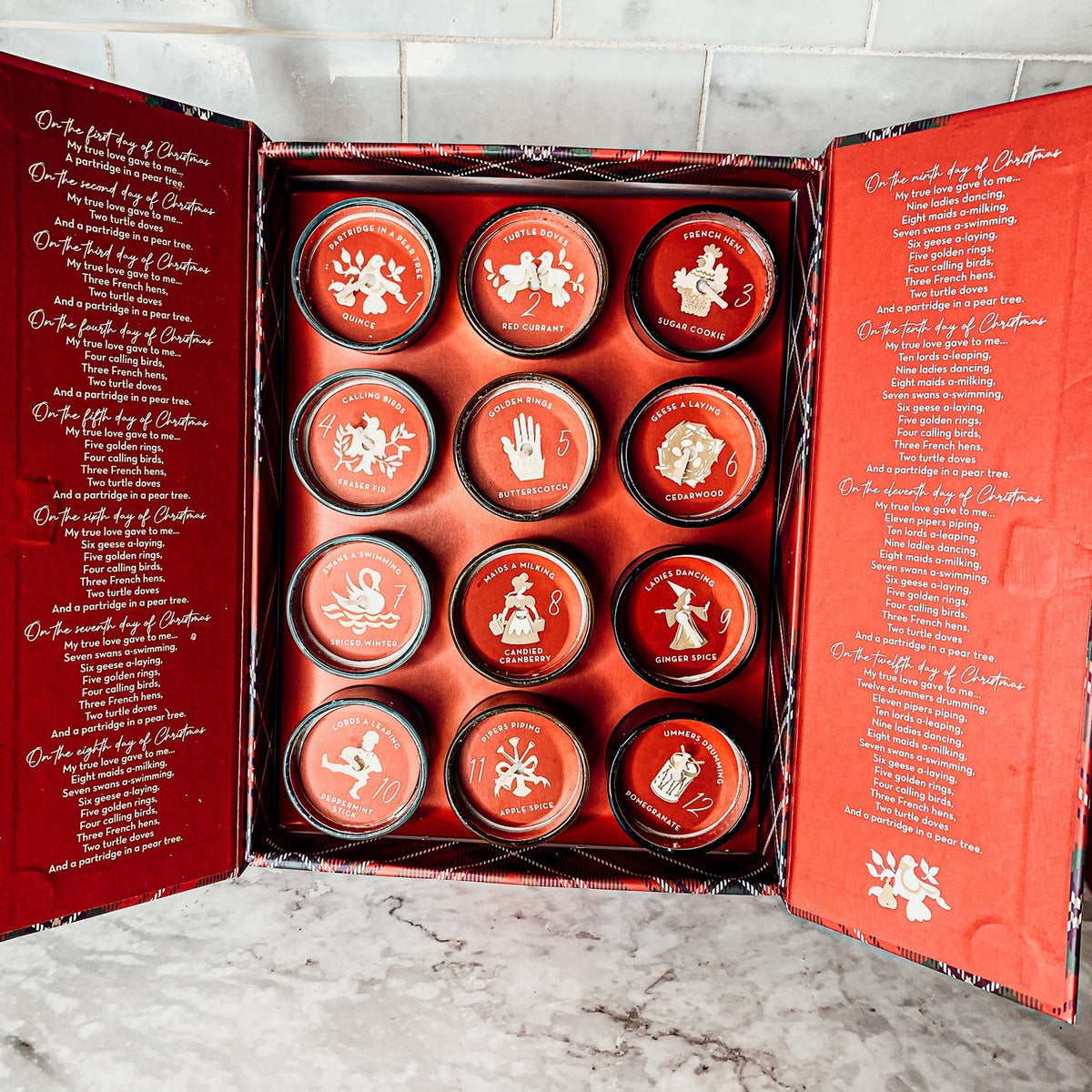Advent Candle Set 12 Scented Candles in Gift Box - Twelve Days Of Christmas