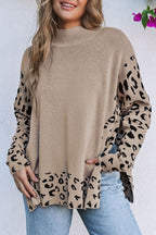 Leopard Mock Neck Side Slit Sweater