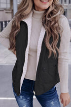 Solid Fleece Lined Quilted Vest Coat