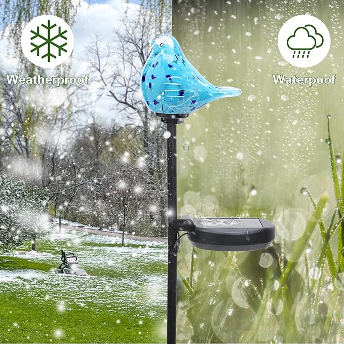 Afirst Decorative Solar Lights Outdoor Solar Bluebird Stake Lights Hand Blown Glass Decorative Garden Pathway Lights Outdoor Waterproof Glass Stakes - Che Cose Belle