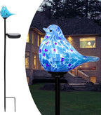 Afirst Decorative Solar Lights Outdoor Solar Bluebird Stake Lights Hand Blown Glass Decorative Garden Pathway Lights Outdoor Waterproof Glass Stakes - Che Cose Belle