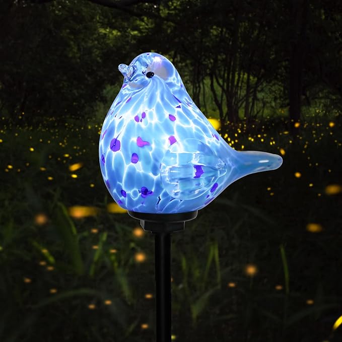 Afirst Decorative Solar Lights Outdoor Solar Bluebird Stake Lights Hand Blown Glass Decorative Garden Pathway Lights Outdoor Waterproof Glass Stakes - Che Cose Belle