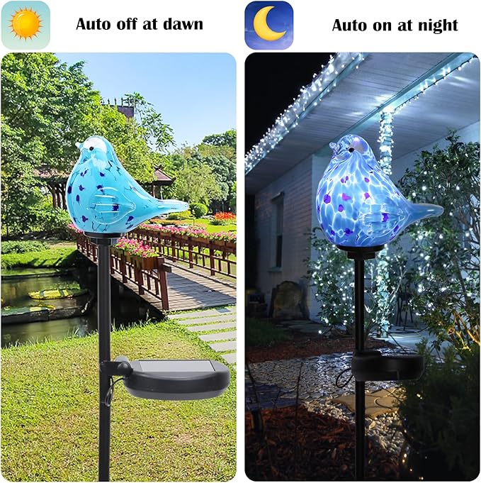 Afirst Decorative Solar Lights Outdoor Solar Bluebird Stake Lights Hand Blown Glass Decorative Garden Pathway Lights Outdoor Waterproof Glass Stakes - Che Cose Belle