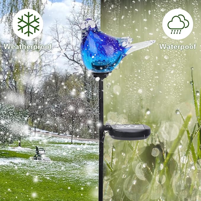 Afirst Solar Bluebird Garden Stake Lights - Hand Blown Glass Decorative Garden Pathway Lights Outdoor Waterproof Bird Glass Stakes - Che Cose Belle