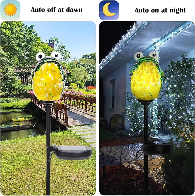 Afirst Solar Frog Garden Stake Lights Hand Blown Glass Decorative Garden Pathway Lights Outdoor Waterproof Animal Glass Stakes - Che Cose Belle