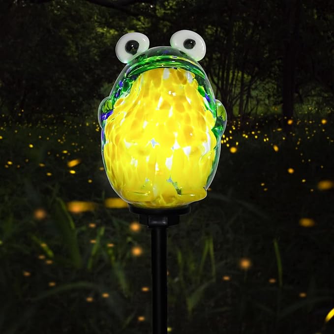 Afirst Solar Frog Garden Stake Lights Hand Blown Glass Decorative Garden Pathway Lights Outdoor Waterproof Animal Glass Stakes - Che Cose Belle