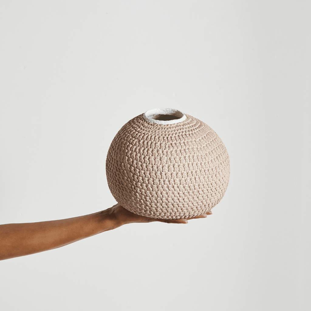 African Bibi Papier Vase in Pink, Rust, and Blue - Che Cose Belle