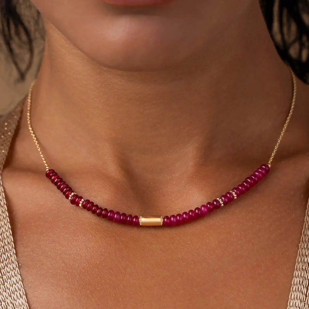 Aligned Essence Garnet & Rhodolite Gold Necklace - Che Cose Belle