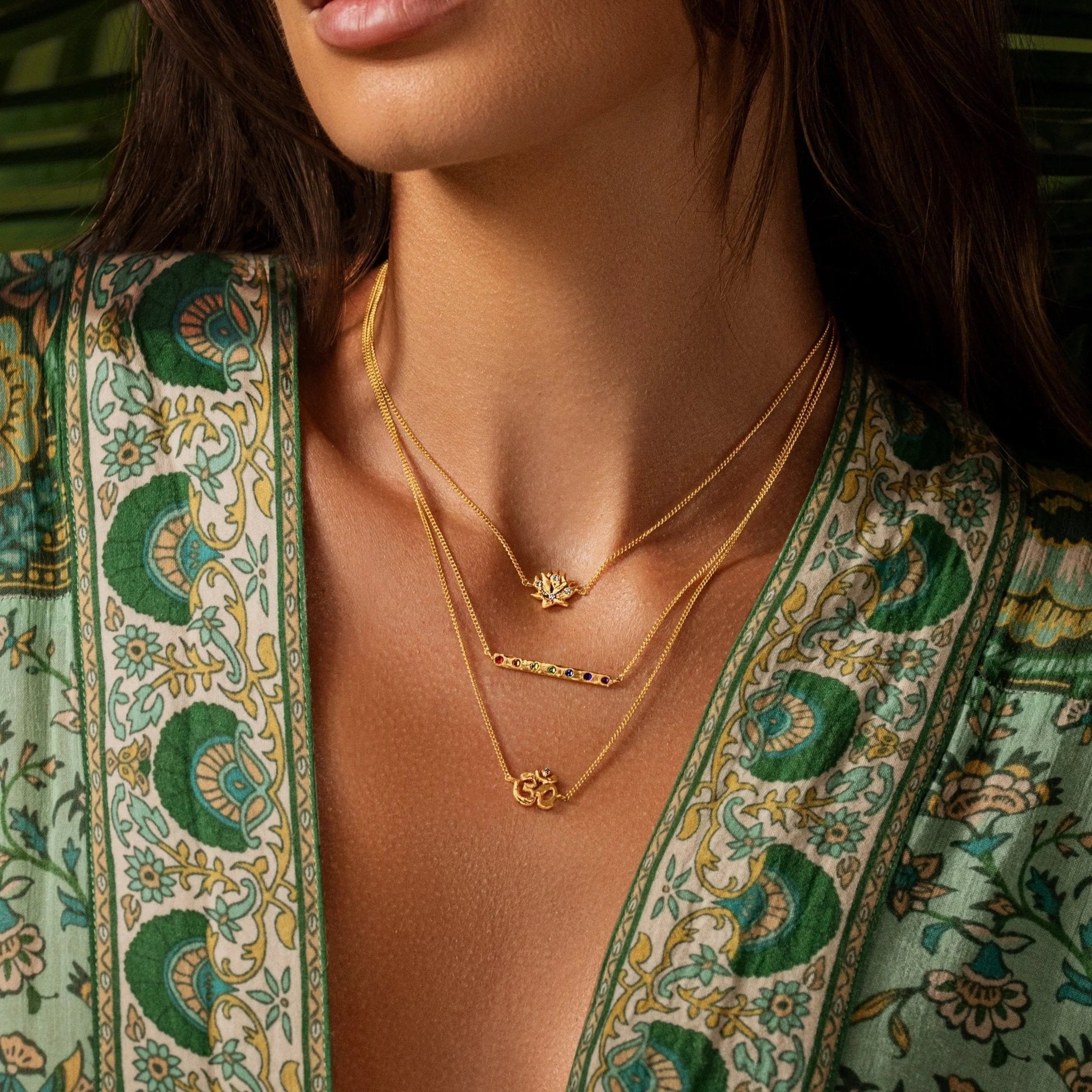 Aligned in Serenity - Lotus OM Chakra Bar Triple Layer Necklace - Che Cose Belle