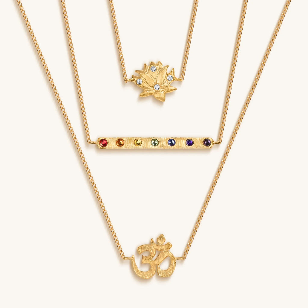 Aligned in Serenity - Lotus OM Chakra Bar Triple Layer Necklace - Che Cose Belle