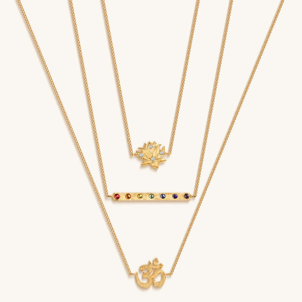 Aligned in Serenity - Lotus OM Chakra Bar Triple Layer Necklace - Che Cose Belle