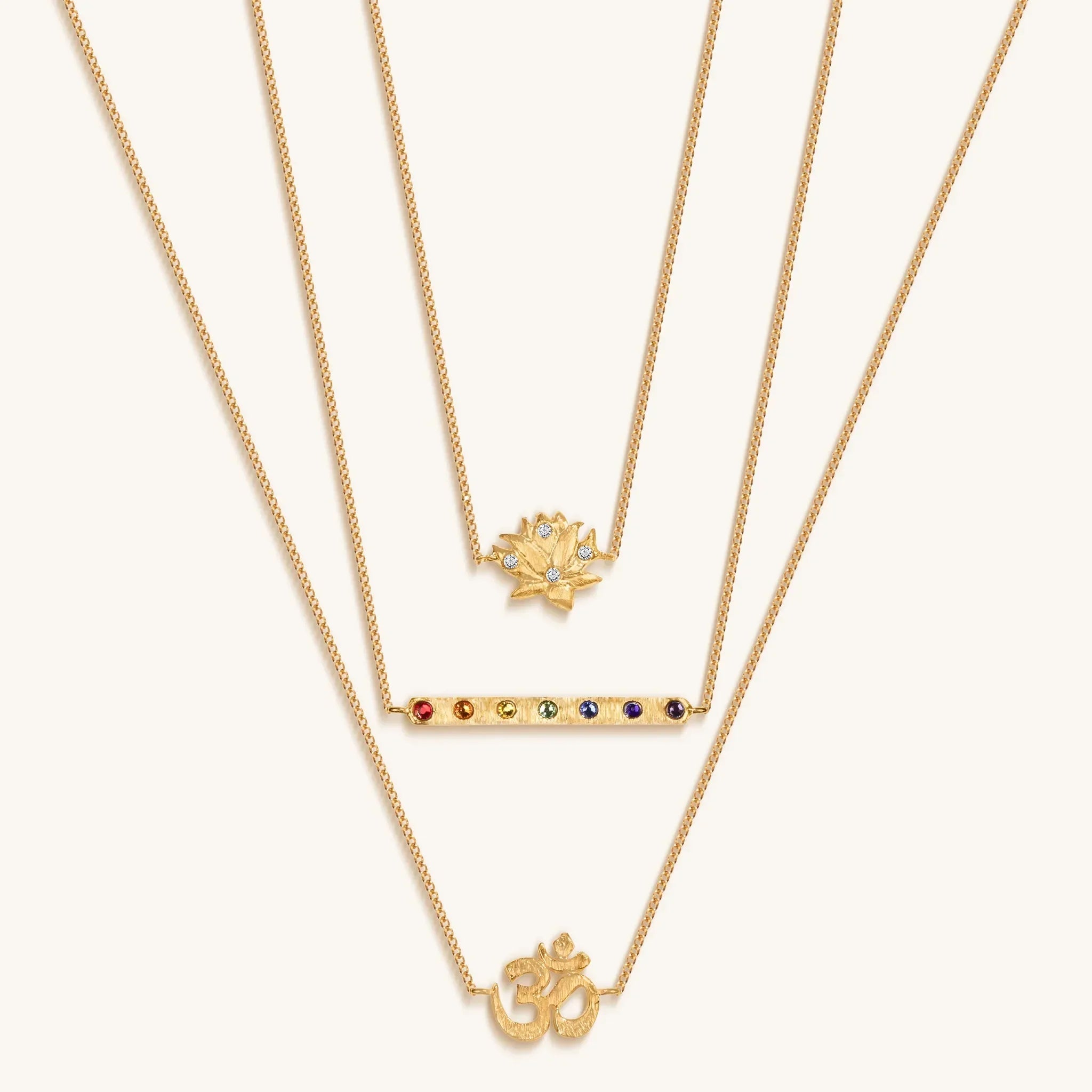 Aligned in Serenity - Lotus OM Chakra Bar Triple Layer Necklace - Che Cose Belle