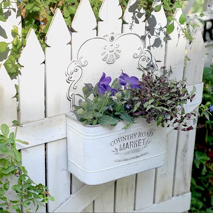 All Chic Metal Wall Planter Wall Mount Planter Wall Vases for Flowers Shabby Chic Wall Decor for Rustic Farmhouse Wall Outdoor Decor (White)… - Che Cose Belle