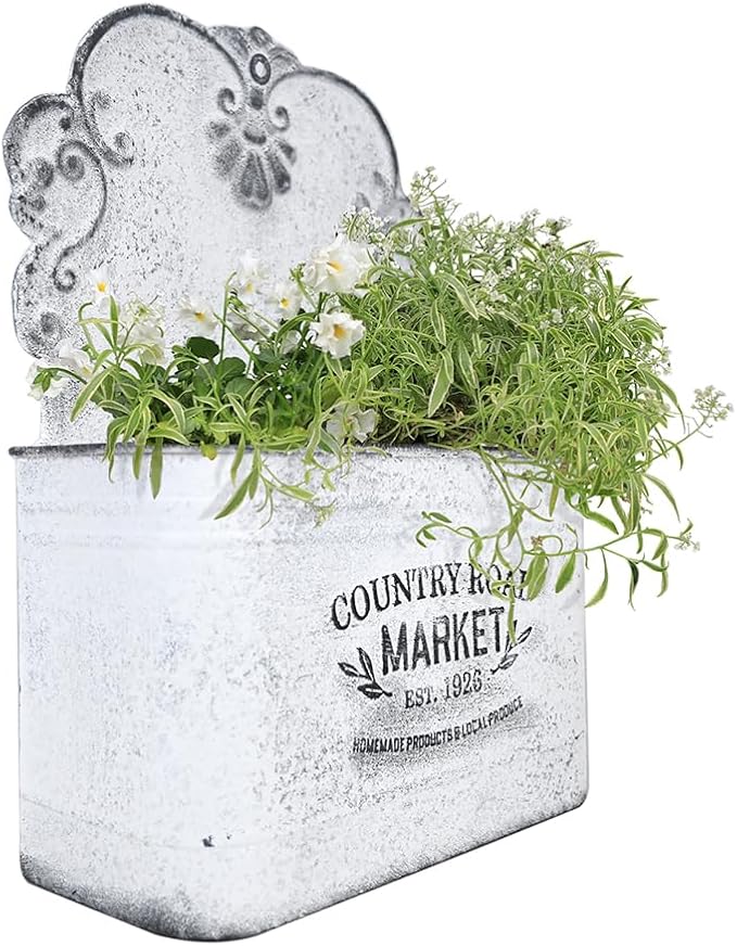 All Chic Metal Wall Planter Wall Mount Planter Wall Vases for Flowers Shabby Chic Wall Decor for Rustic Farmhouse Wall Outdoor Decor (White)… - Che Cose Belle